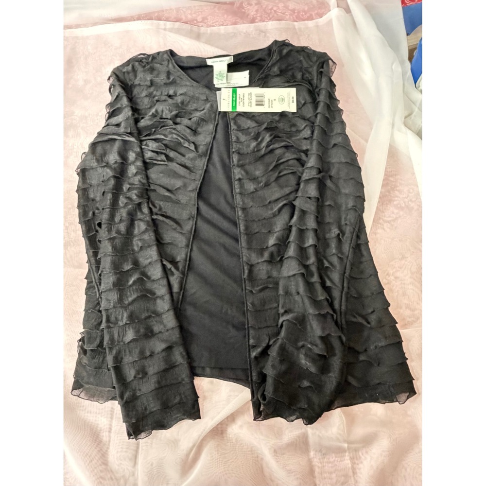 Laura Ashley Trip Ready Golden Glamour Ruffle Cardigan Jet Black LA0H170M Small